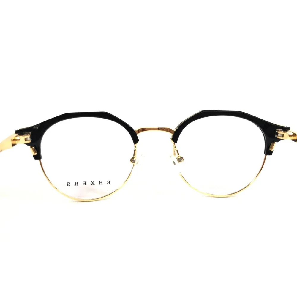 Erkers Eyeglasses Frames MAPLEWOOD BLACK Gold Round Full Rim 46-21-142